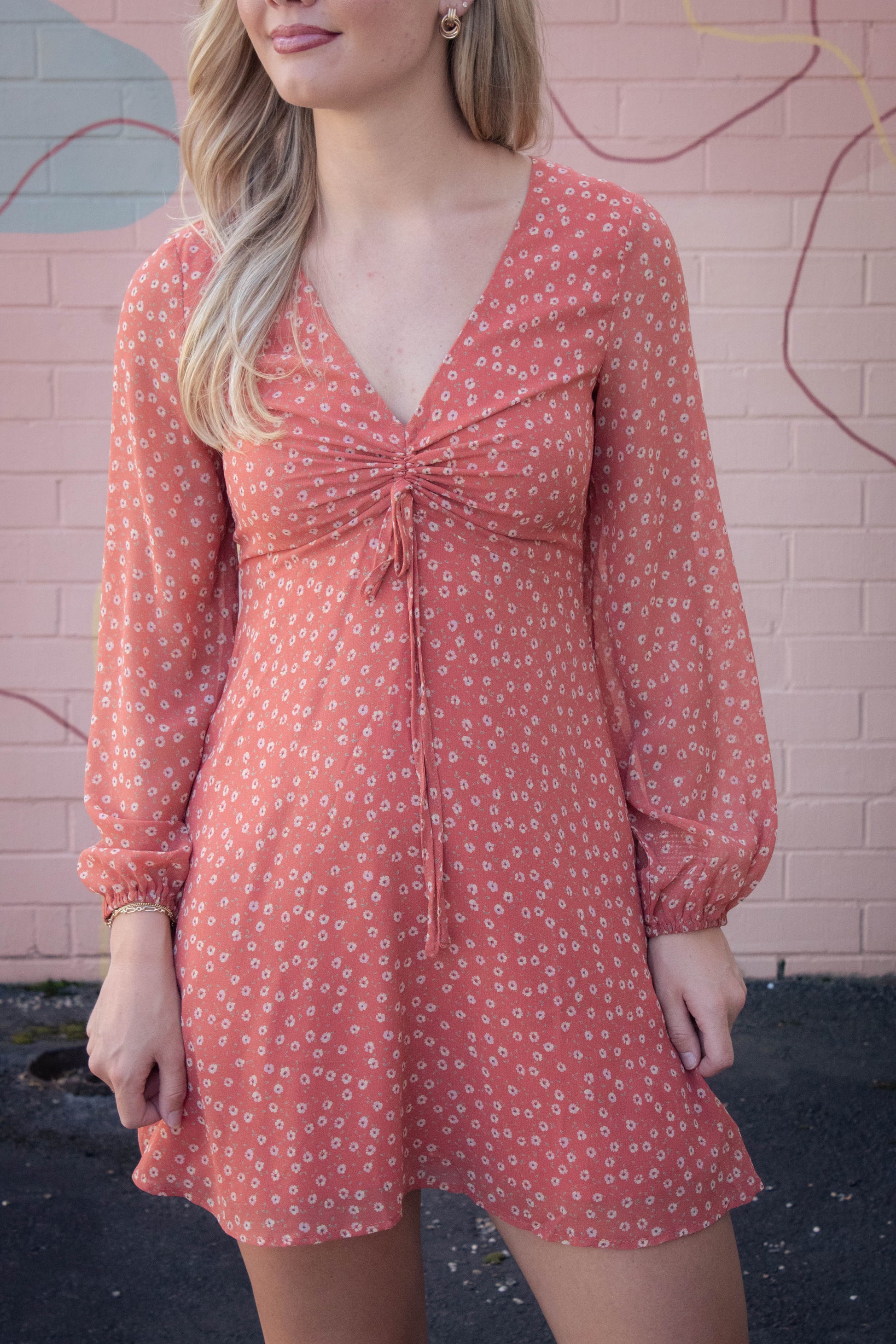  Suri Ditsy Floral Mini Dress, Orange Floral