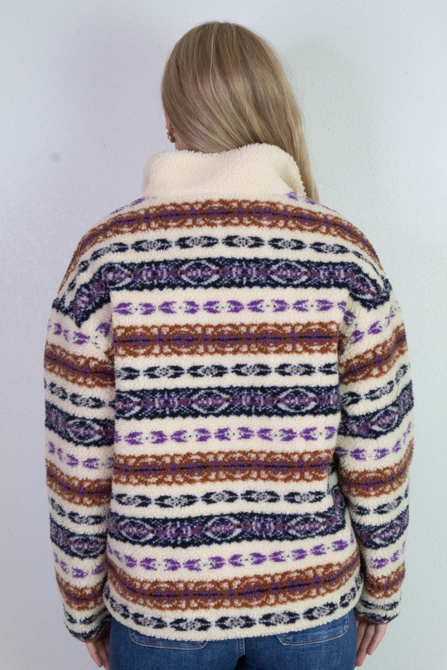  Alpine Sherpa Half Zip Striped Jacket, Tobacco | RD Style