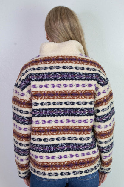  Alpine Sherpa Half Zip Striped Jacket, Tobacco | RD Style