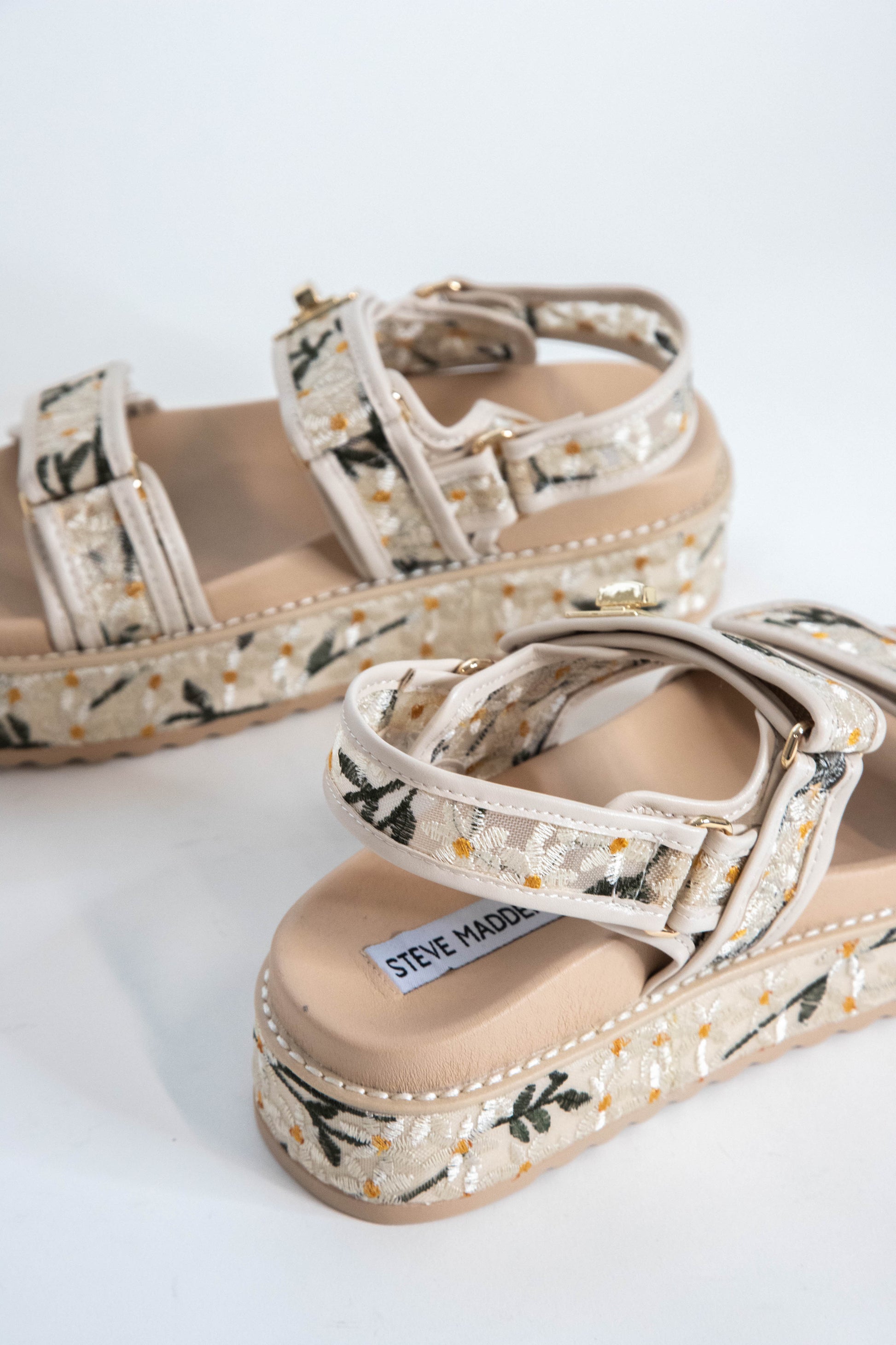  Big Mona Embroidered Platform Sandal, Natural Floral | Steve Madden