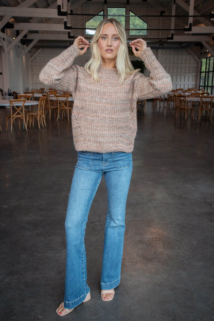  Syla Crew Neck Pullover Sweater, Soft Brown | RD Style