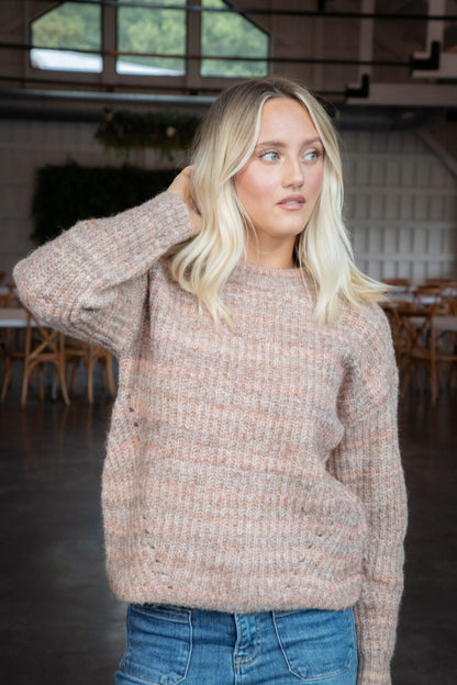  Syla Crew Neck Pullover Sweater, Soft Brown | RD Style