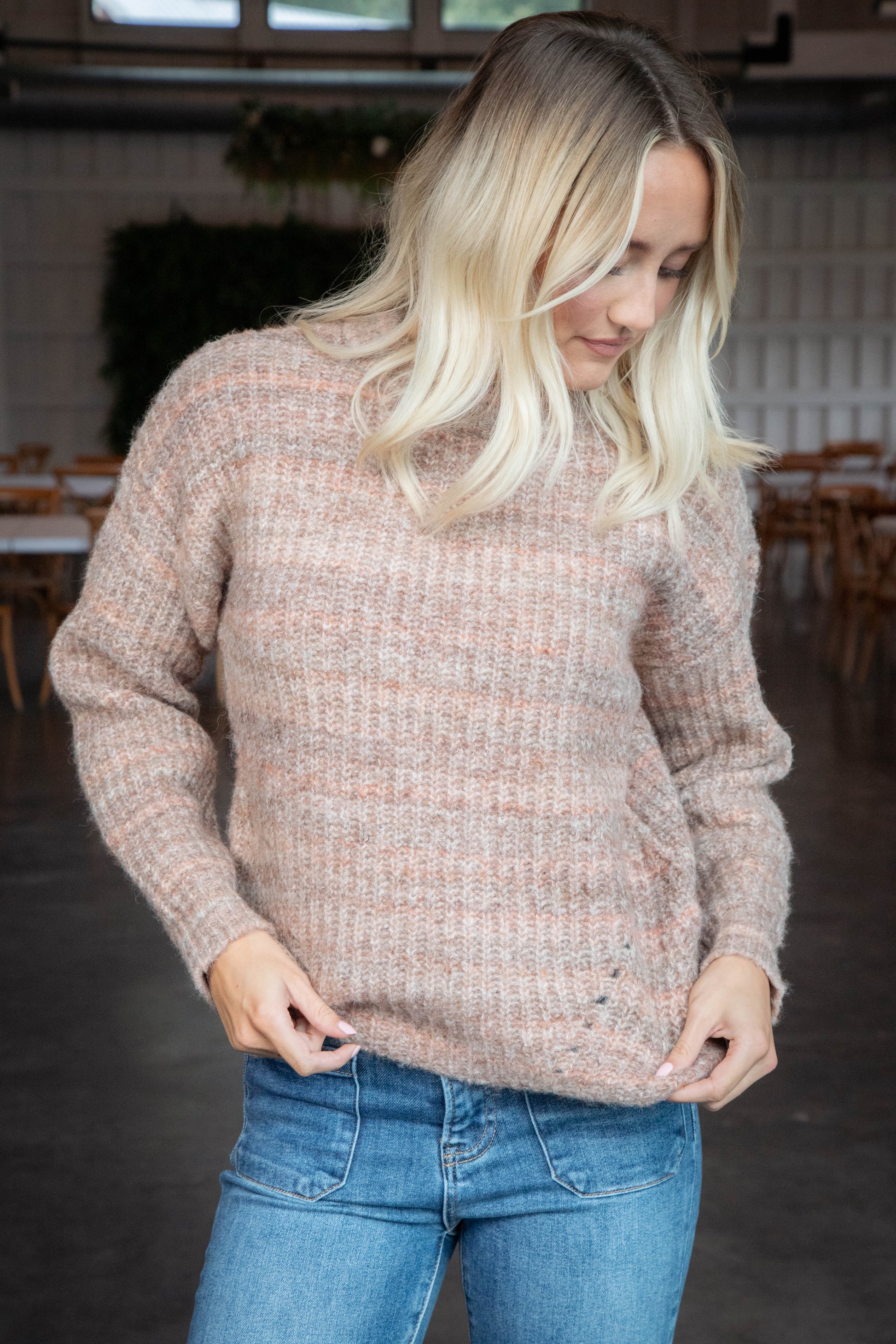  Syla Crew Neck Pullover Sweater, Soft Brown | RD Style