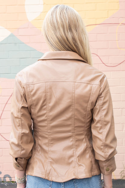  Penelope Faux Leather Peplum Jacket, Camel