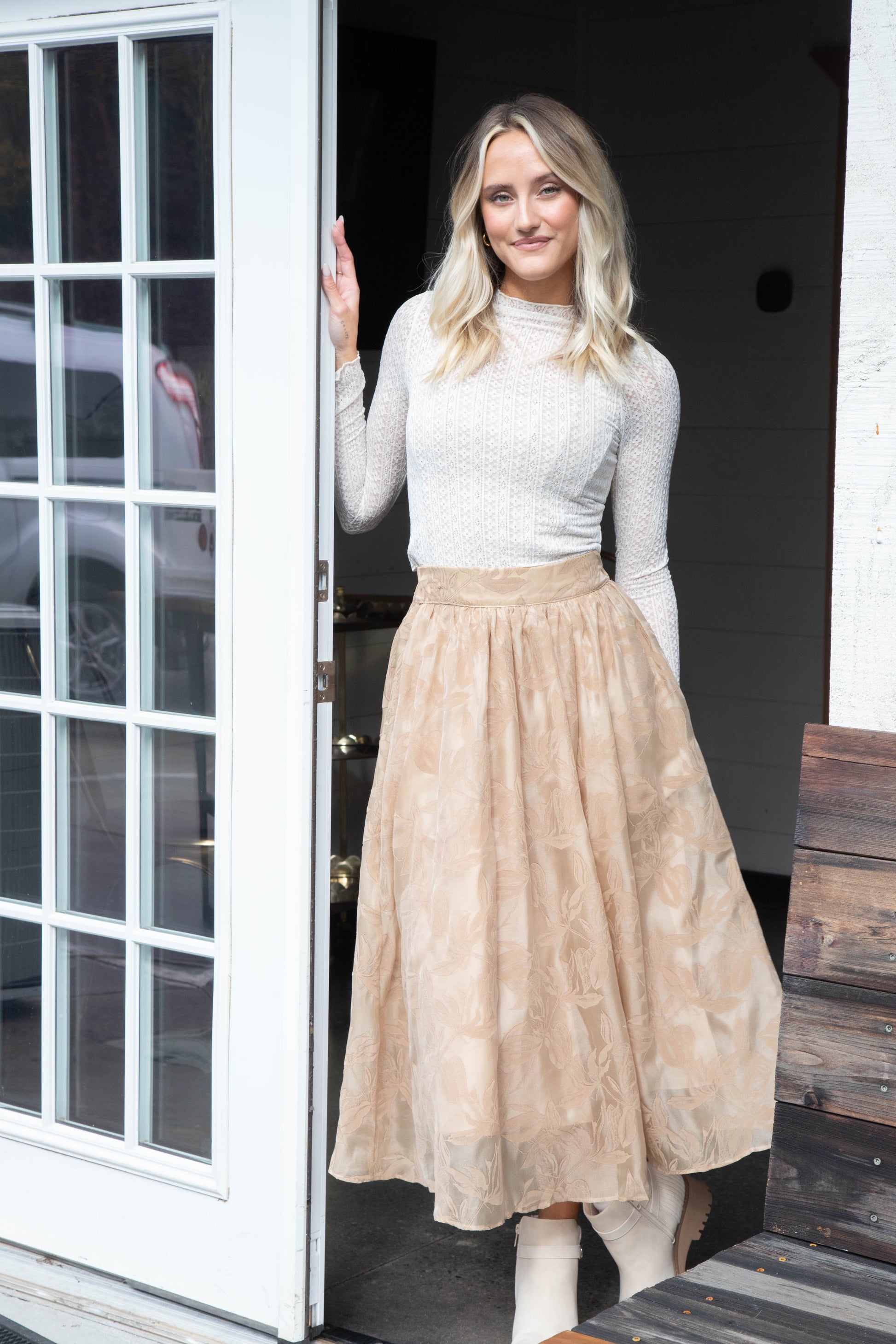  Clarice Velvet Organza Skirt, Taupe