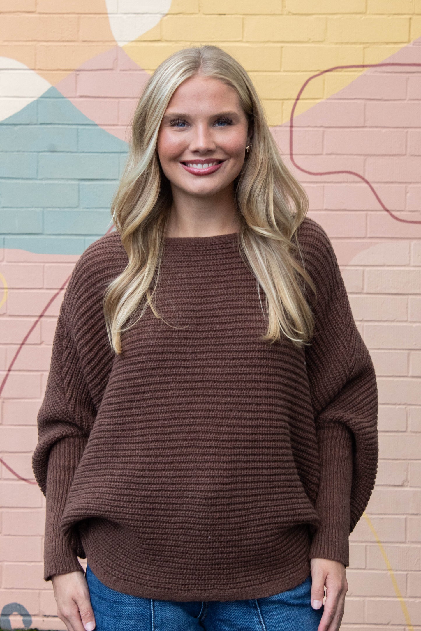  Lily Batwing Boat Neck Sweater, Brown