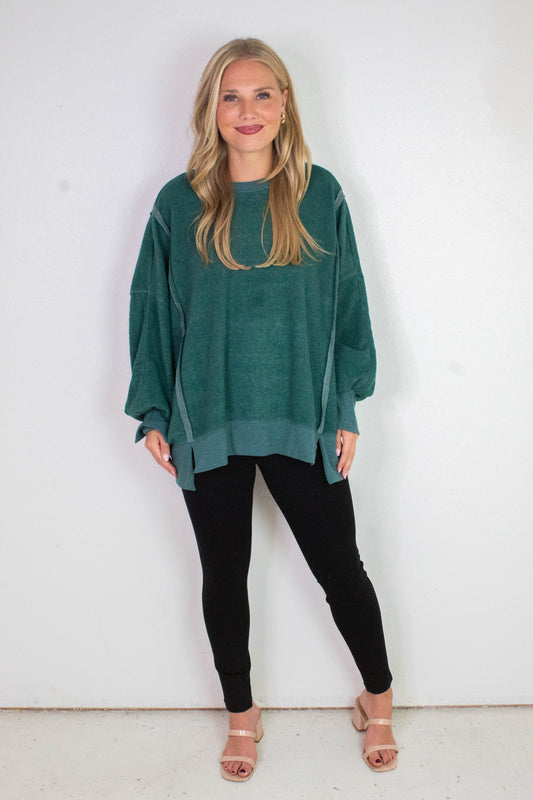  Millie Oversized Crewneck Sweatshirt, Dark Green