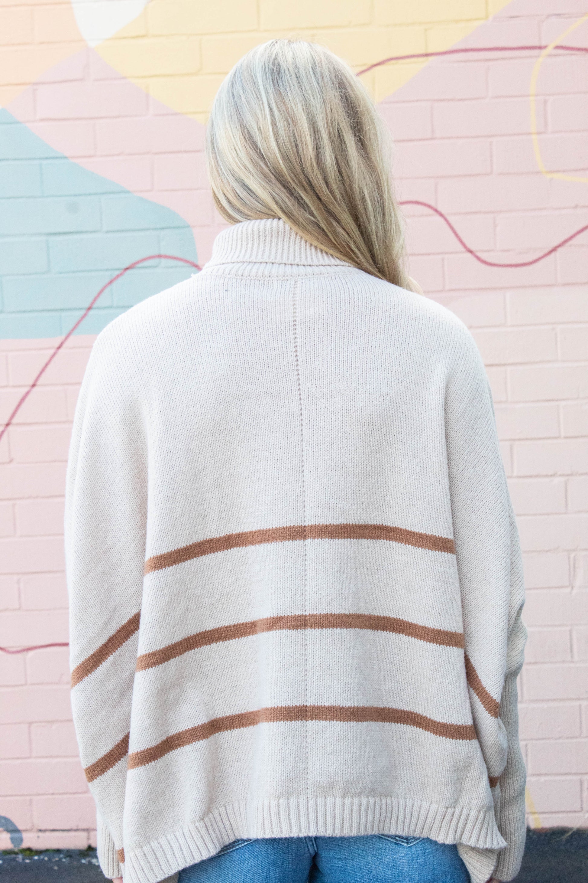  Myra Striped Turtleneck Sweater, Light Taupe