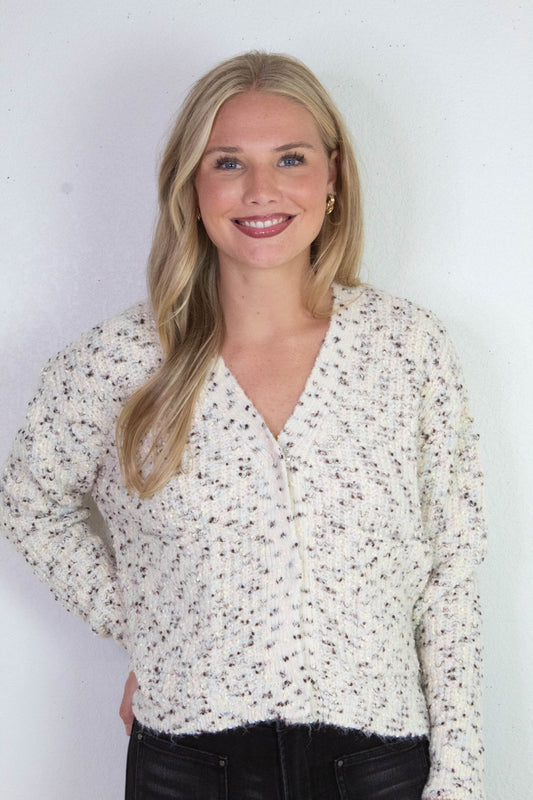  Nedi V-Neck Cardigan, Cream Fleck | RD Style