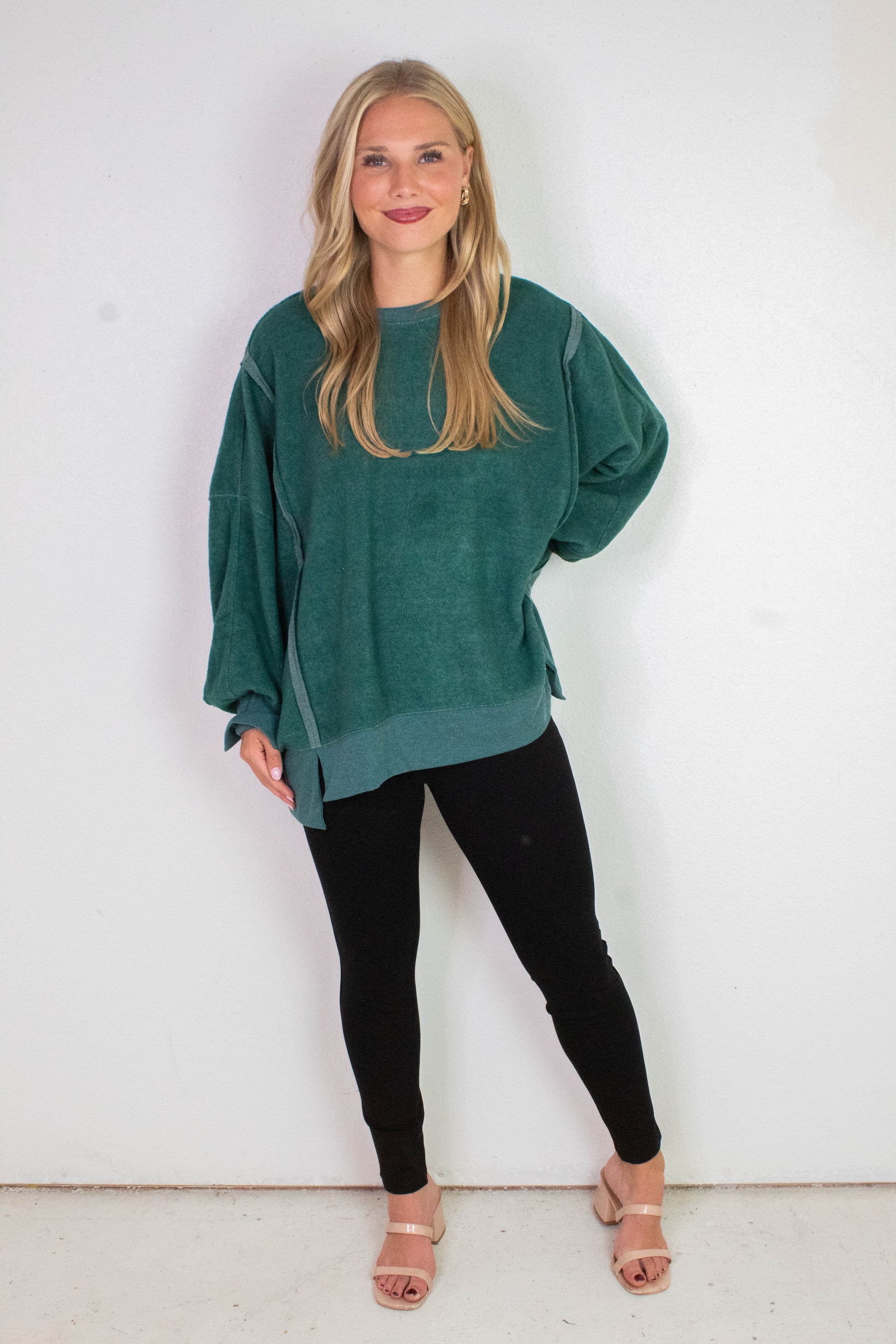  Millie Oversized Crewneck Sweatshirt, Dark Green