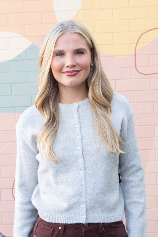  Zhongli Crewneck Cardigan, Greige Twist | RD Style