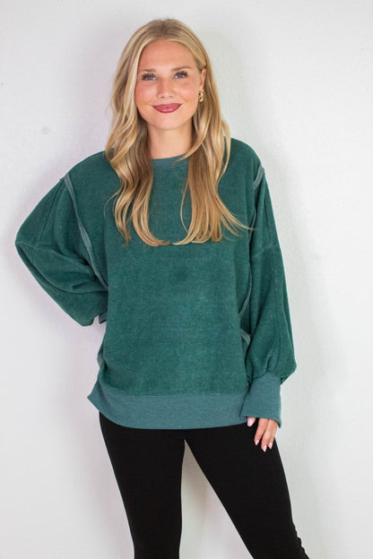  Millie Oversized Crewneck Sweatshirt, Dark Green