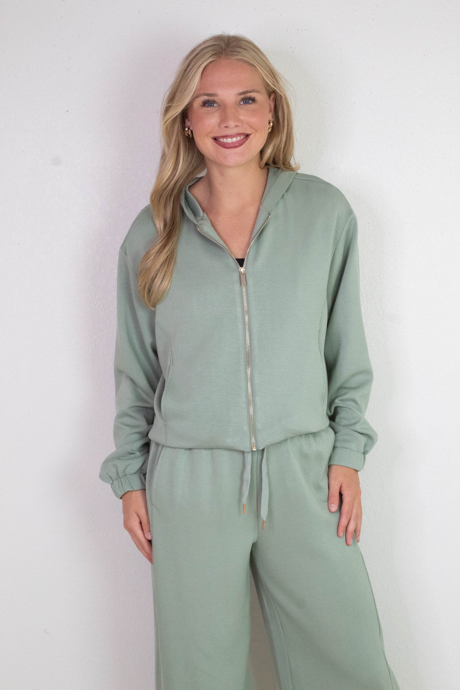  Nora Drawstring Hem Hoodie, Sage Green