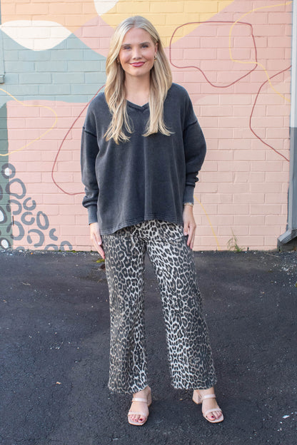  Melody Oversized V-Neck Sweatshirt, Black