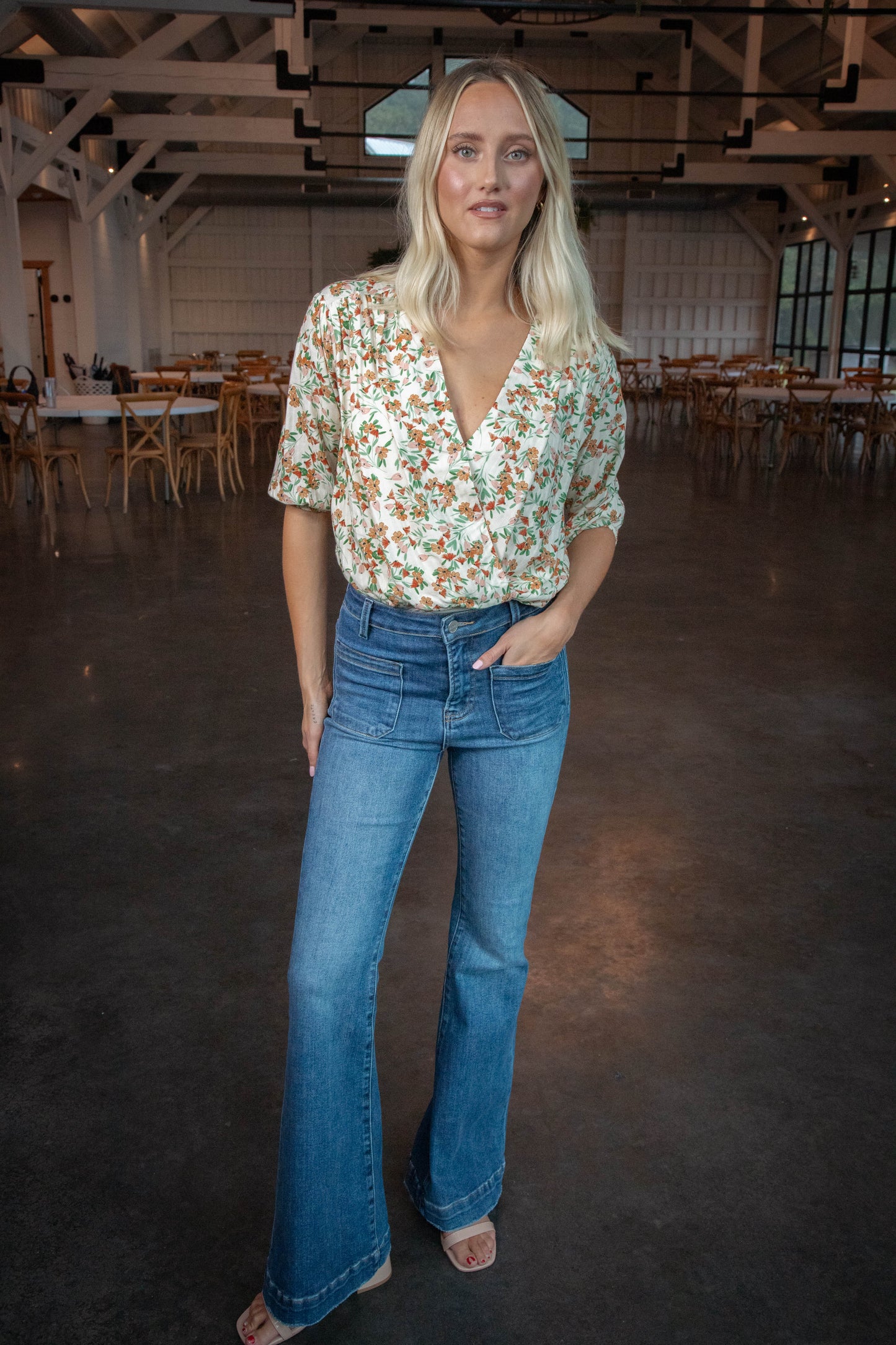  Slow Travels Surplice Bodysuit, Cream Multi | Sadie & Sage