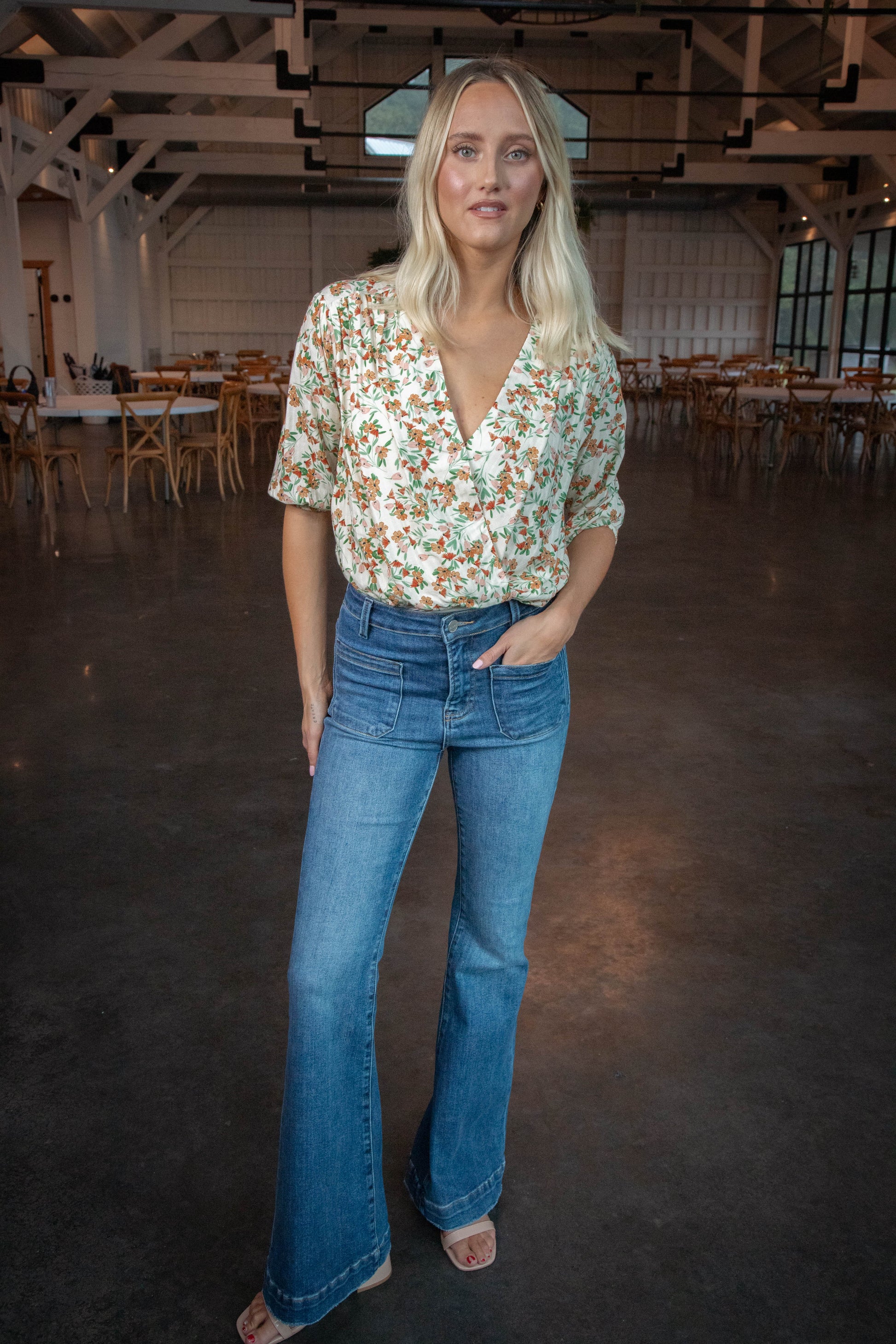  Slow Travels Surplice Bodysuit, Cream Multi | Sadie & Sage