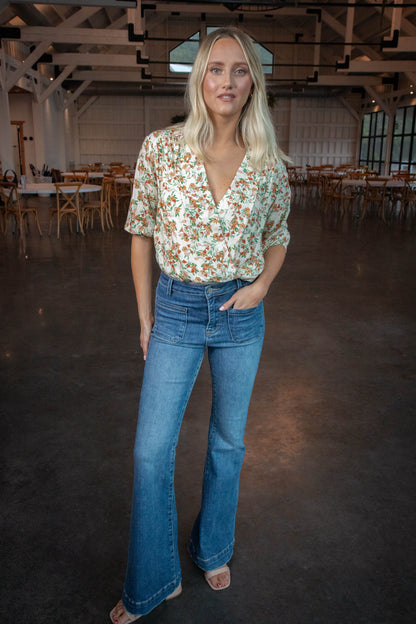  Slow Travels Surplice Bodysuit, Cream Multi | Sadie & Sage
