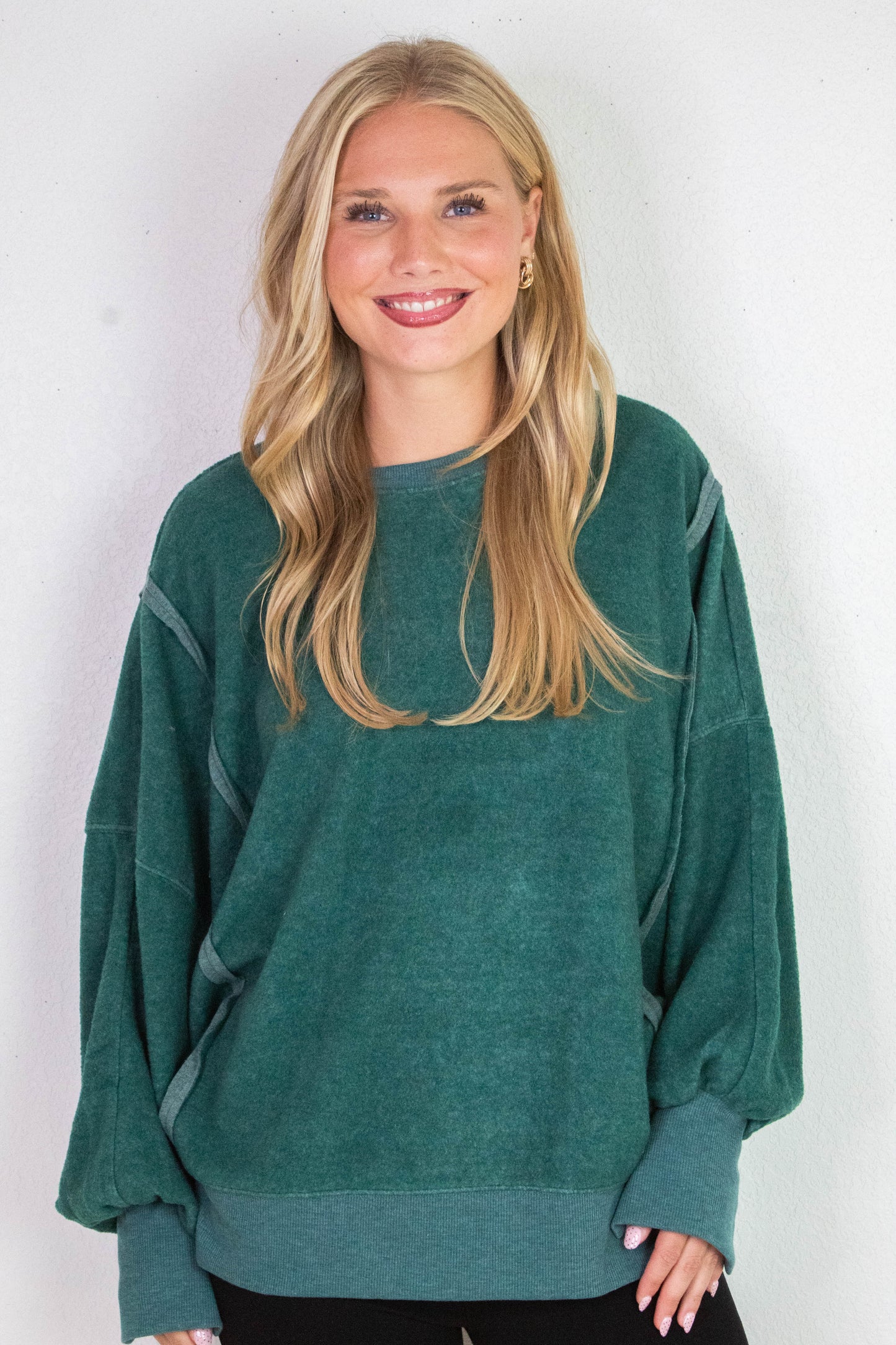  Millie Oversized Crewneck Sweatshirt, Dark Green