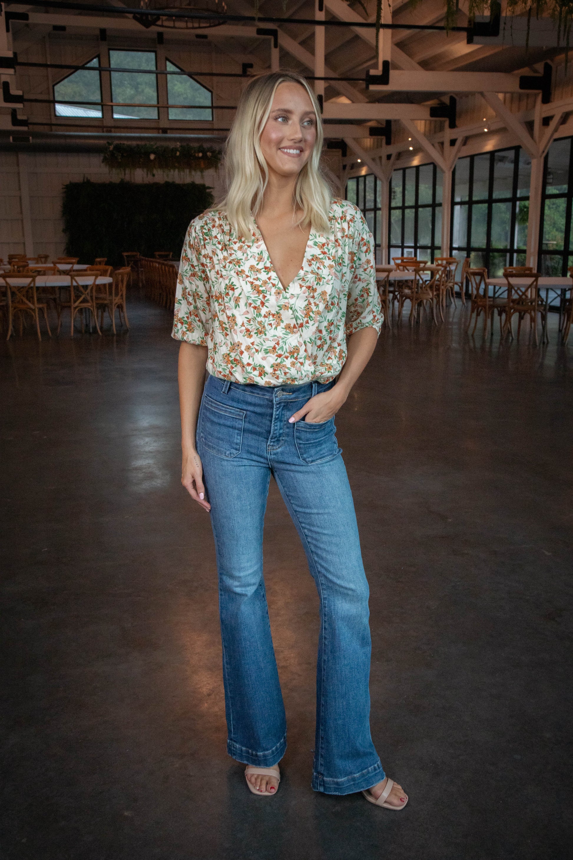  Slow Travels Surplice Bodysuit, Cream Multi | Sadie & Sage