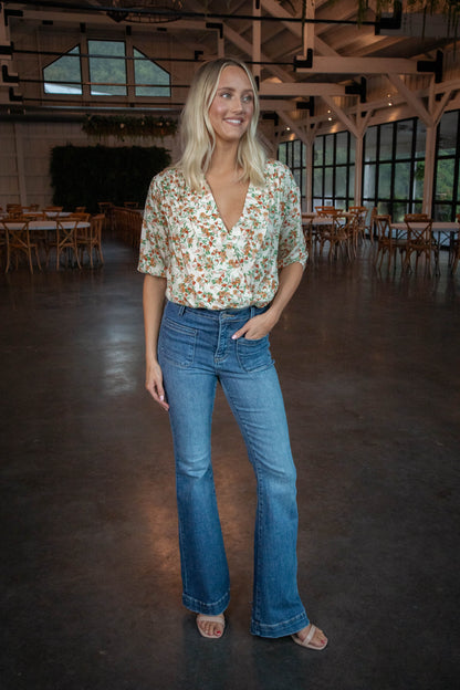  Slow Travels Surplice Bodysuit, Cream Multi | Sadie & Sage