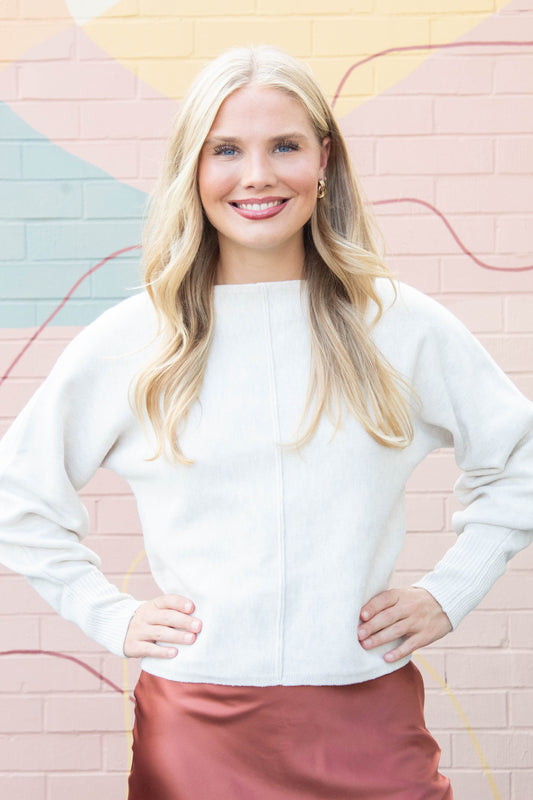  Emersyn Seam Front Sweater, Cream