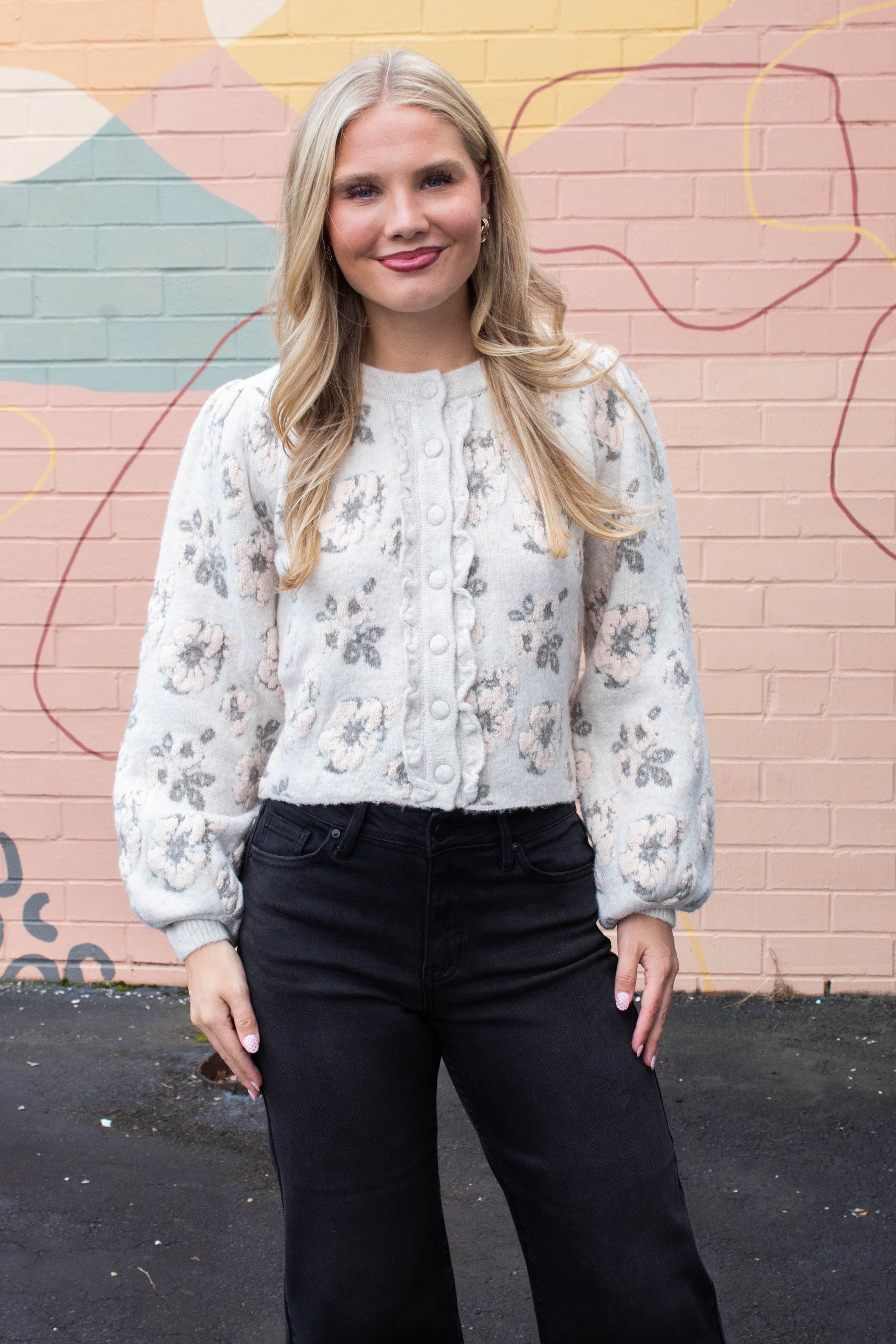  Leyla Floral Jacquard Cardigan Jacket, Light Taupe