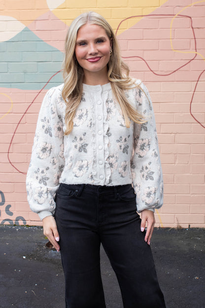  Leyla Floral Jacquard Cardigan Jacket, Light Taupe