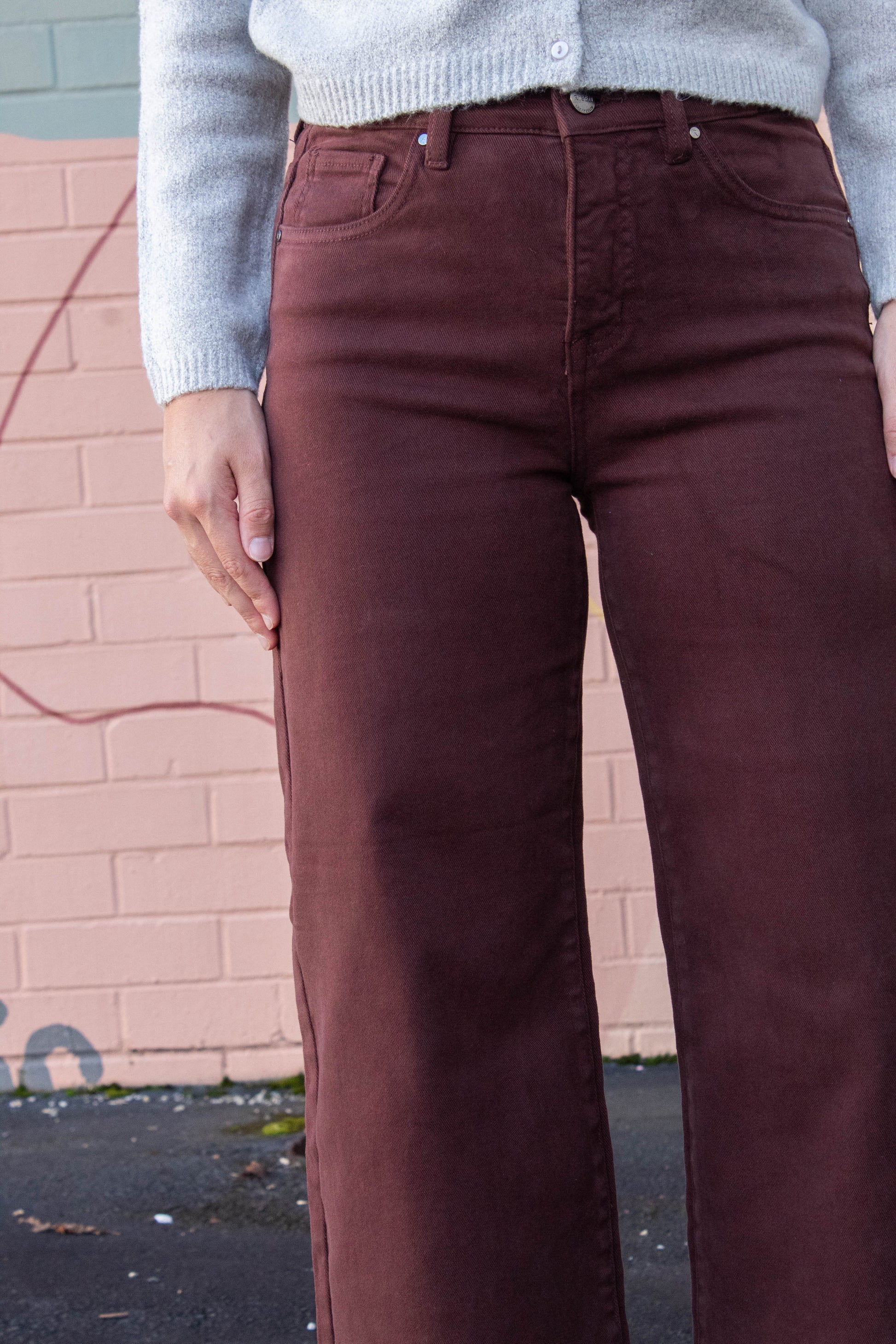  Journee High Rise Adjustable Waist Jeans, Chocolate Brown