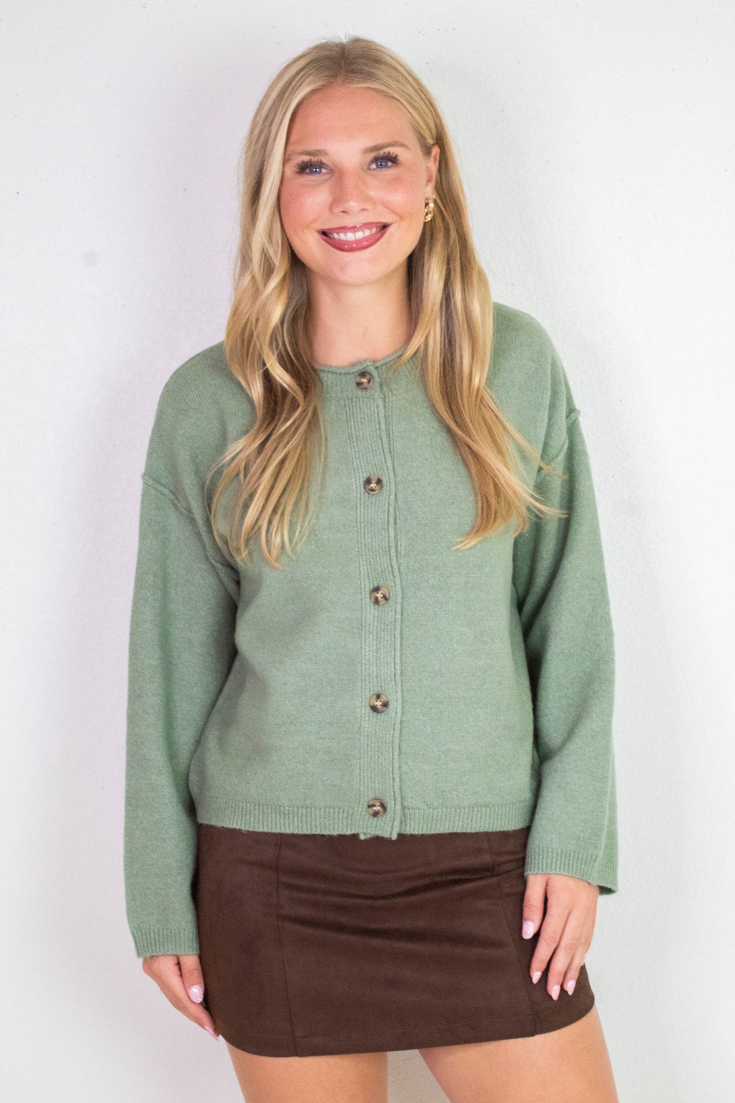  Melina Roll Neck Cardigan, Sage Green