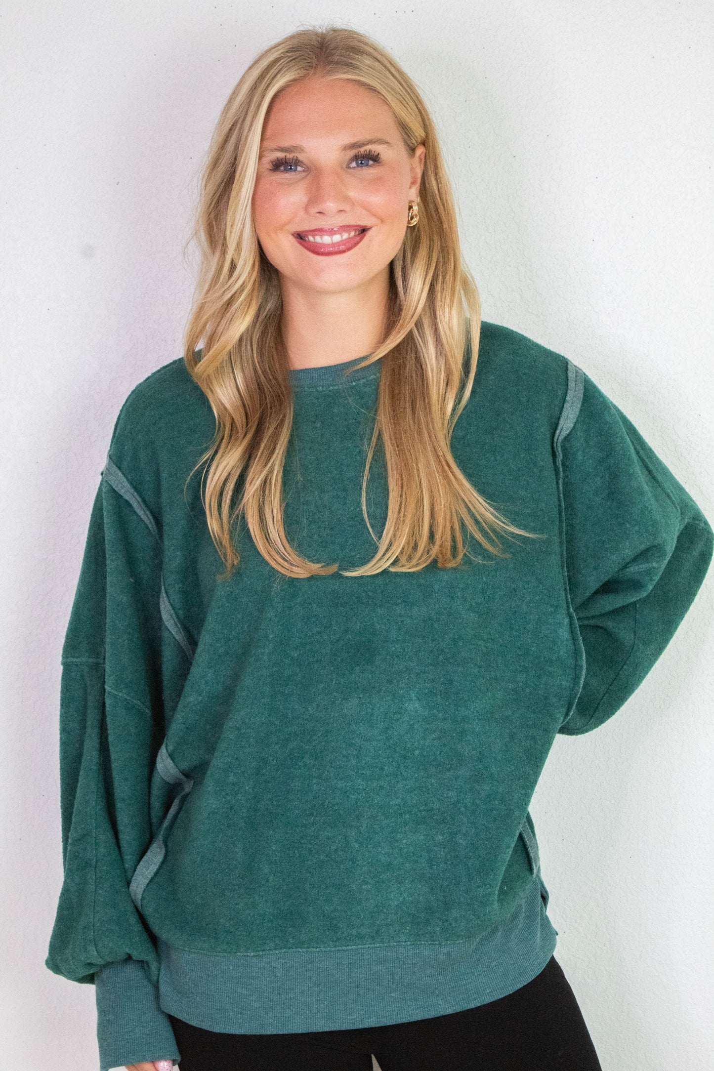 Millie Oversized Crewneck Sweatshirt, Dark Green