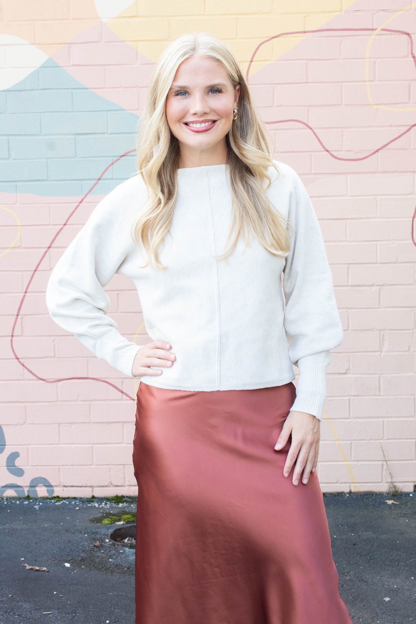  Stevie Satin Bias Midi Skirt, Copper