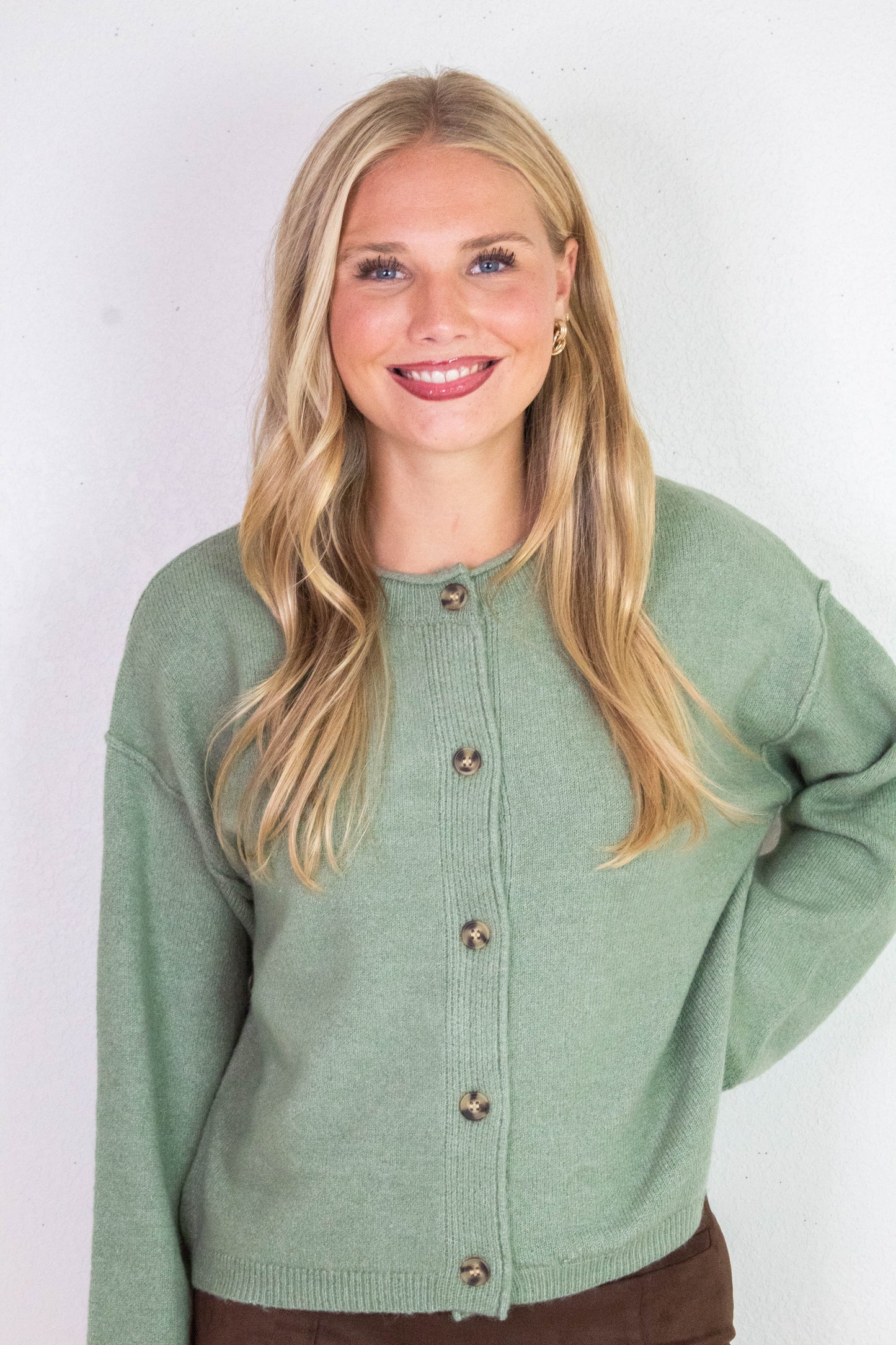  Melina Roll Neck Cardigan, Sage Green