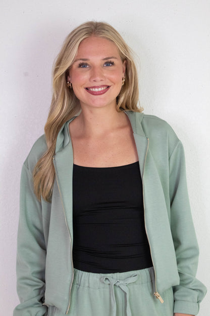  Nora Drawstring Hem Hoodie, Sage Green