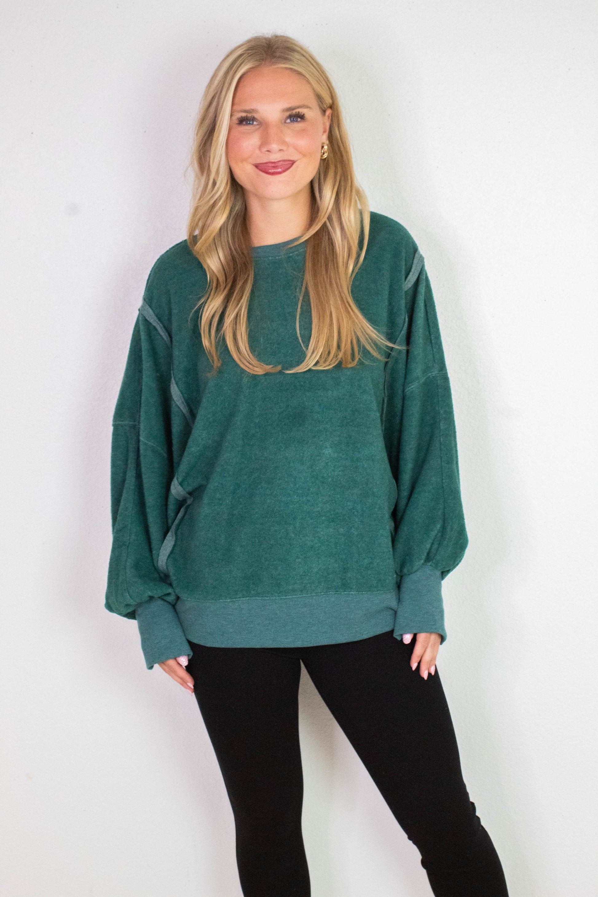  Millie Oversized Crewneck Sweatshirt, Dark Green
