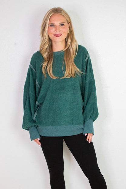  Millie Oversized Crewneck Sweatshirt, Dark Green