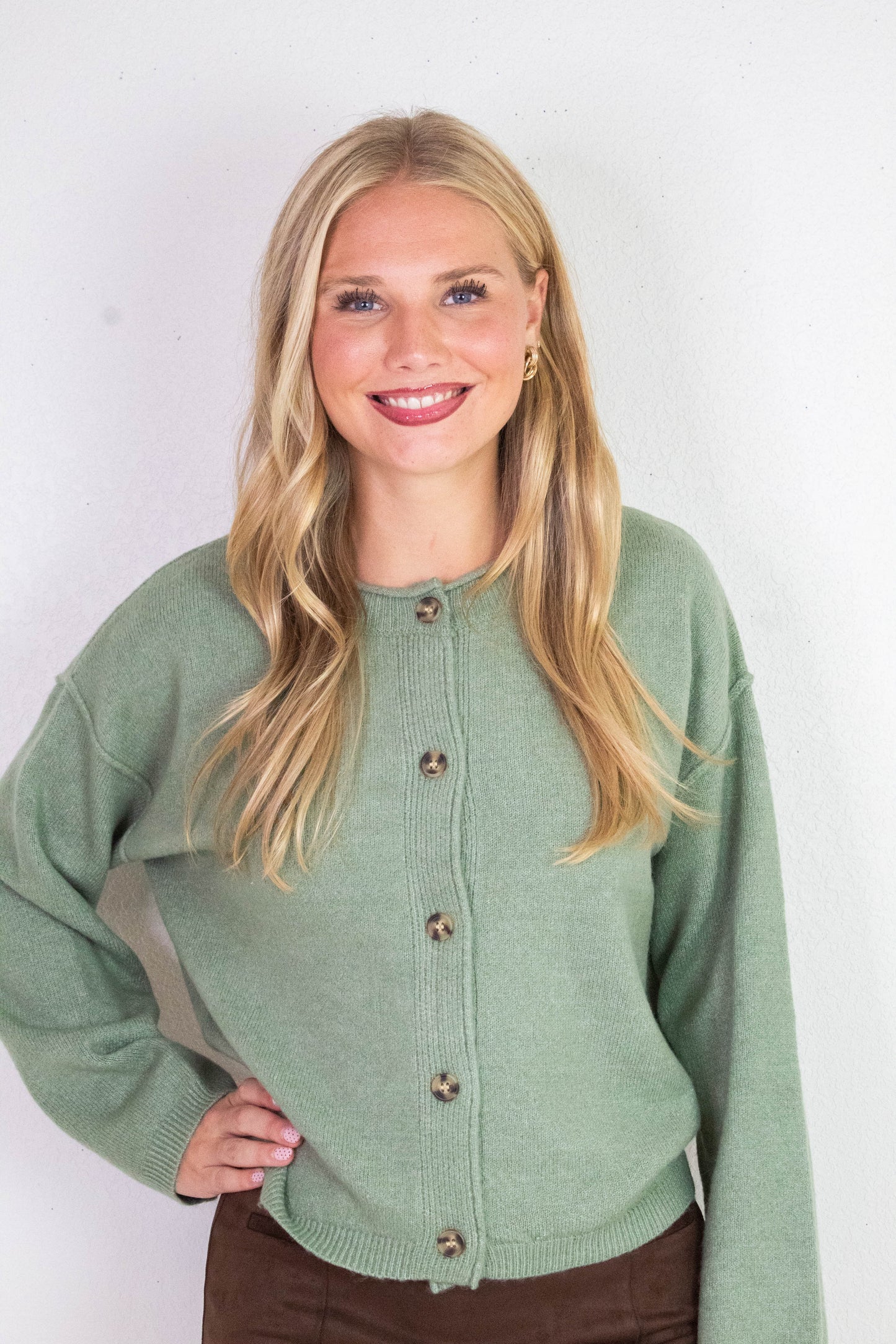  Melina Roll Neck Cardigan, Sage Green