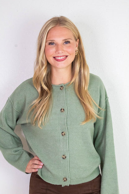  Melina Roll Neck Cardigan, Sage Green