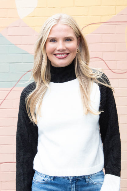  Downtown Mock Neck Sweater, Black/Chalk | Sanctuary