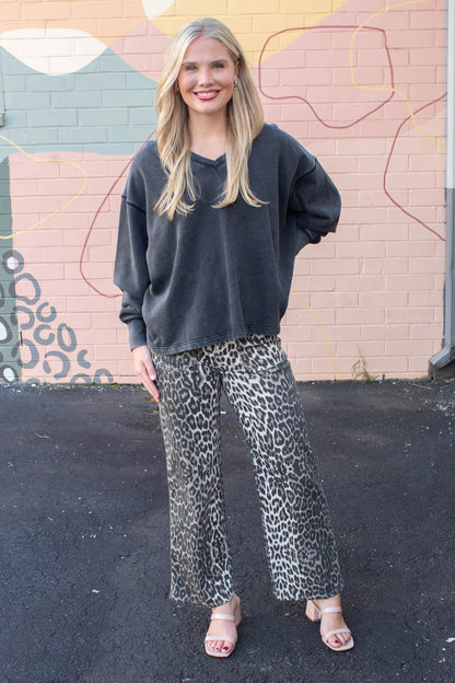  Melody Oversized V-Neck Sweatshirt, Black
