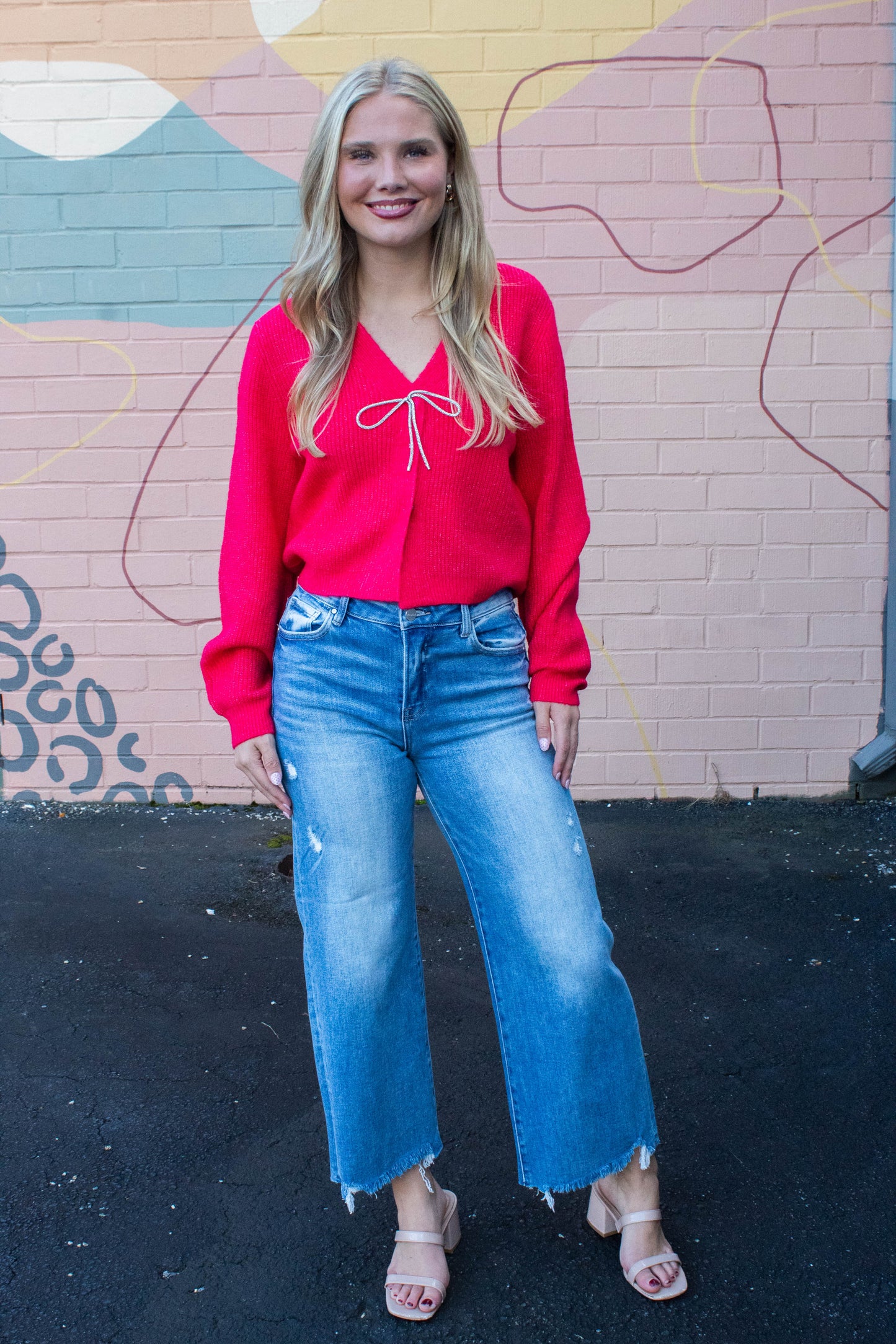  Marie Sparkly Bow Cardigan, Red