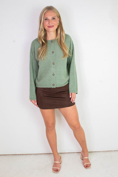  Melina Roll Neck Cardigan, Sage Green