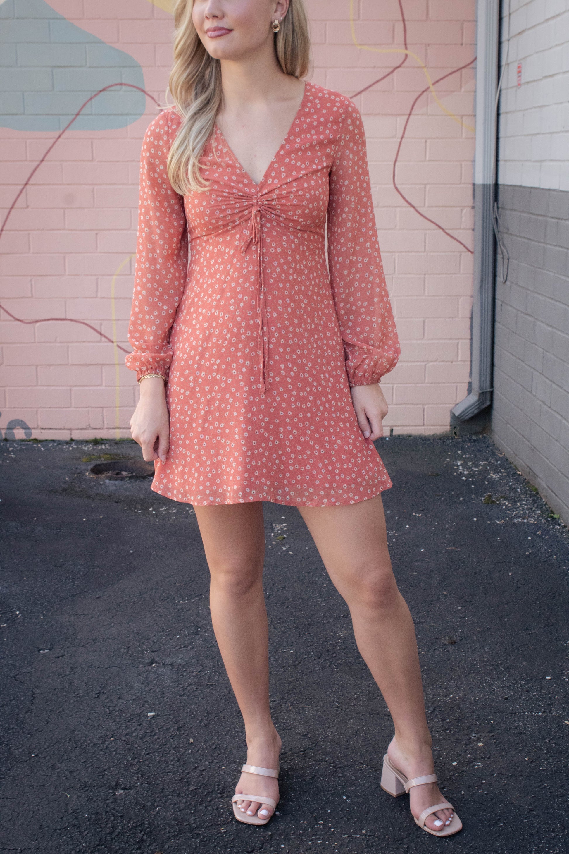  Suri Ditsy Floral Mini Dress, Orange Floral
