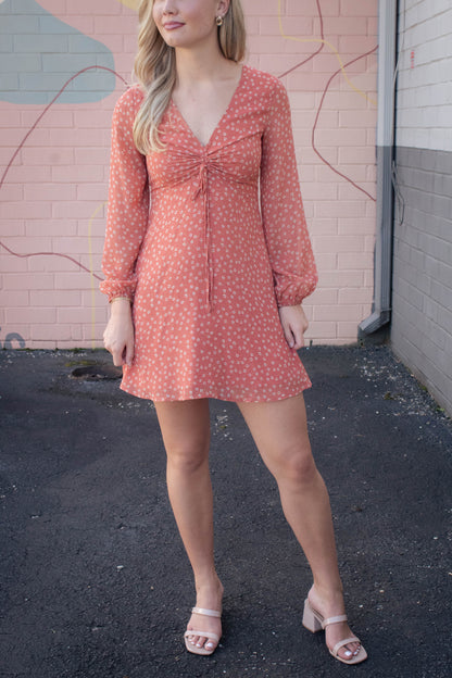  Suri Ditsy Floral Mini Dress, Orange Floral