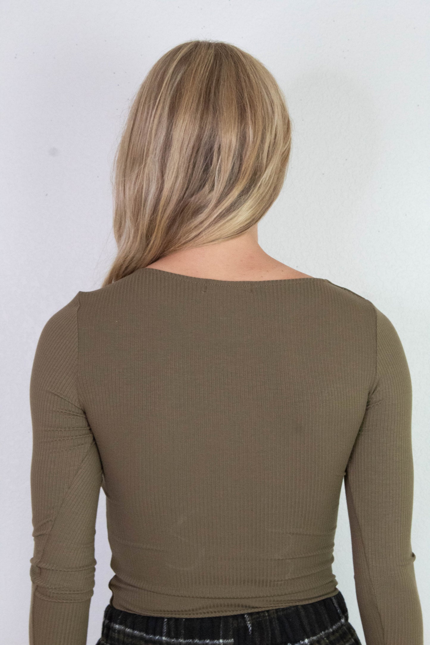  Elowyn Double Layer Rib Knit Tee, Army Olive