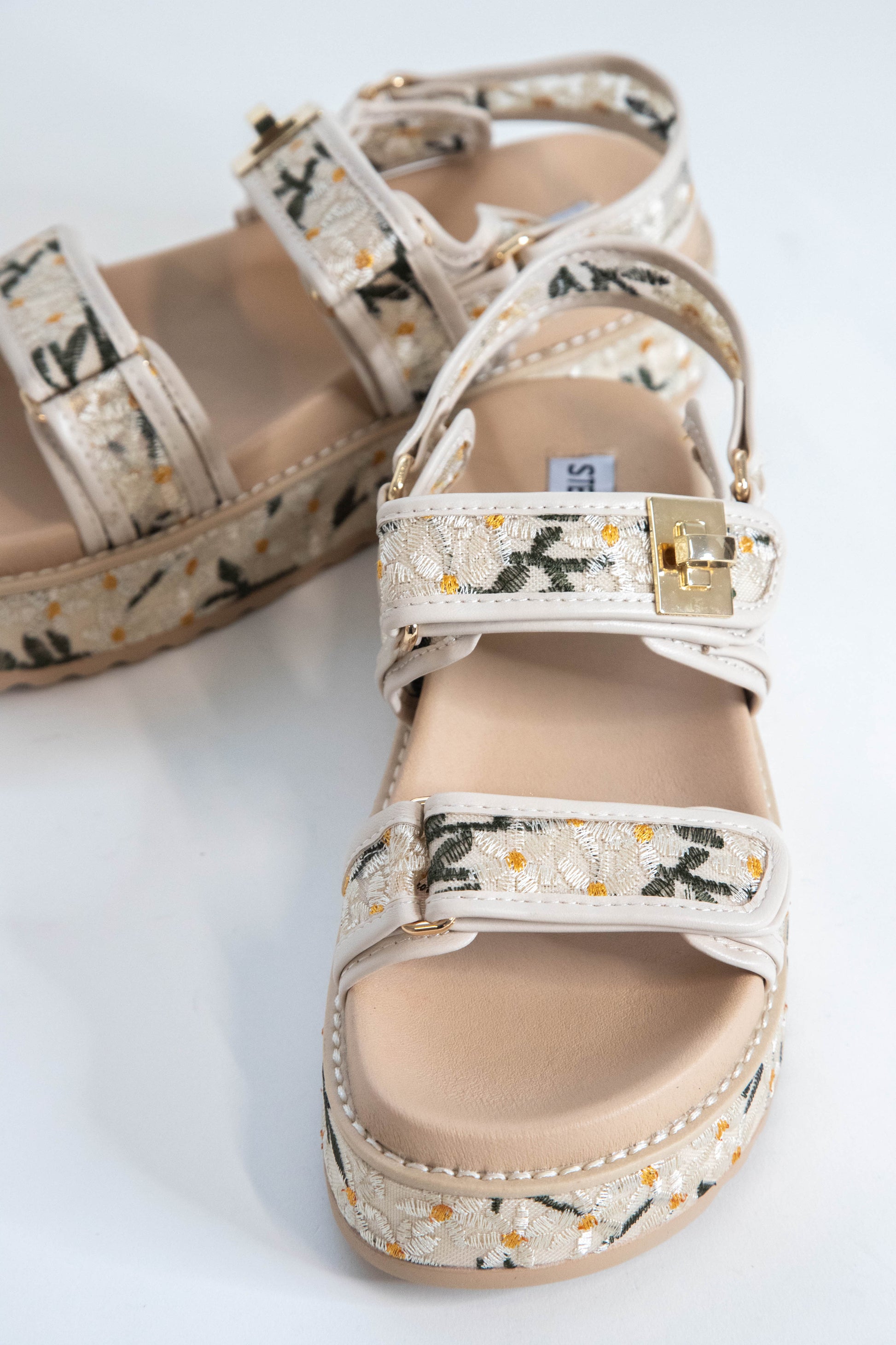  Big Mona Embroidered Platform Sandal, Natural Floral | Steve Madden