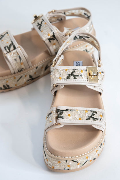  Big Mona Embroidered Platform Sandal, Natural Floral | Steve Madden