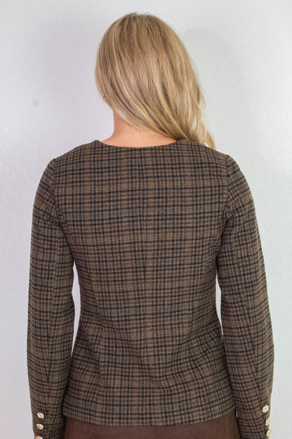  Cassandra Plaid Tweed Blazer, Brown Multi
