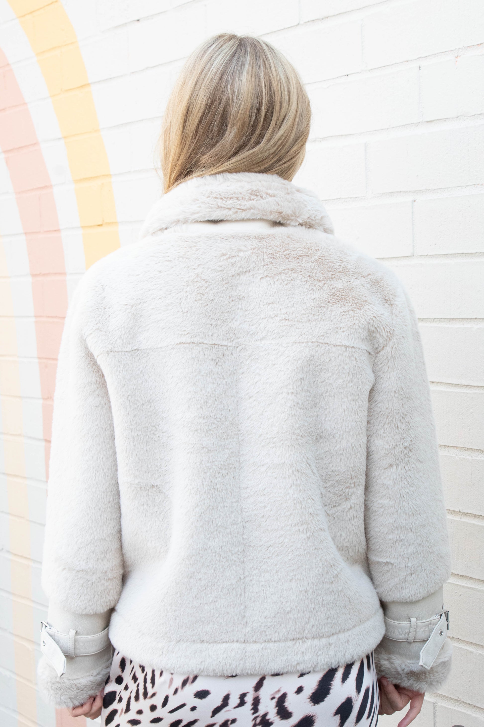  Mink Faux Fur Vegan Leather Jacket, Oat | RD Style