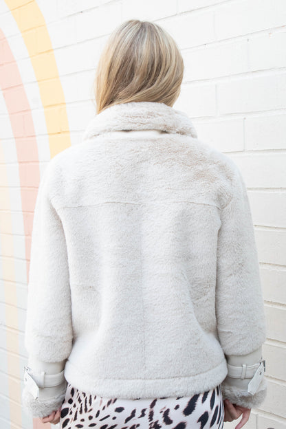  Mink Faux Fur Vegan Leather Jacket, Oat | RD Style