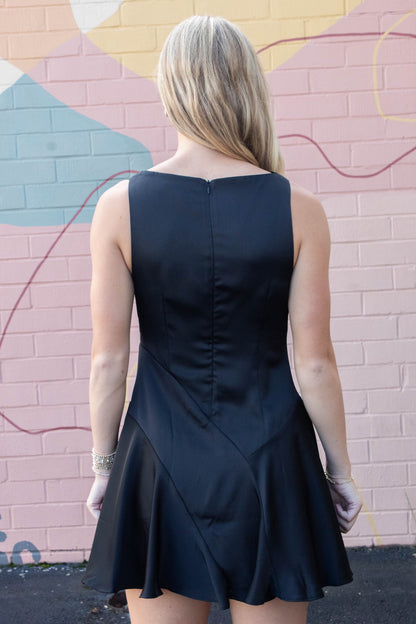  Mackenzie Cowl Neck Satin Dress, Black